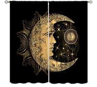 Sun Moon Blackout Curtain Burning Sun Stars Abstract Mystic Mandala Celestial Fantasy Universe Starry Sky Galaxy Antique Chic Art Vintage Retro Decor Fabric Bedroom Curtain Set 2 Panels,55x63 Inches