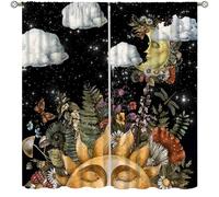 Sun Moon Blackout Curtains, Celestial Bodies Gold Stars Mandala Window Curtains Cloth Farbic for Cafe Living Room Dining Room Kitchen Bedroom Office Drapes, 55x63 in