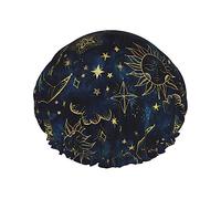 Sun Moon Boho Astrology Shower Caps DoubleBath Hat for Women to Cover Long and Thick Hair Reusable Waterproof Bonnet