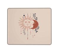 Sun Moon Boho Desk Mouse Pad, Beige Stitched Edges Rubber Mouse Pad, Non-Slip Washable Mouse Pad for Home Computer Office Laptop 8"x10" Square