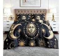 Sun Moon Celestial Coverless Duvet Double 7.5 Tog, Reversible All-Season | Comforter 200x200 cm Astrology Mystic Soft Warm Camping Blanket Washable Quilt, Bedding Set with Pillowcase U409