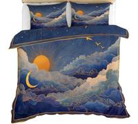 Sun Moon Cloud Bedding Set Oriental Celestial Duvet Cover Fantasy Starry Sky Comforter Cover Sunrise Scenery Comforter Set Soft Microfiber With Pillowcases Double 200 x 200 cm