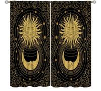 Sun Moon Curtains,Black Gold Moon Phase Galaxy Fantasy Decor Drape for Bedroom Living Room Kitchen Window Treatment 2 Panels Set Total Size 42" W X 54" L Inch