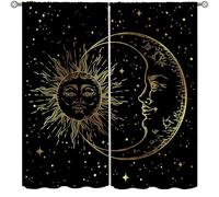 Sun Moon Curtains,Black Gold Mysterious Galaxy Home Decor Drape for Bedroom Living Room Kitchen Window Treatment 2 Panels Set Total Size 72" W X 63" L Inch