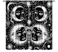 Sun Moon Curtains,Black White Gothic Witchy Hippie Print Decor Drape for Bedroom Living Room Kitchen Window Treatment 2 Panels Set Total Size 52" W X 84" L Inch