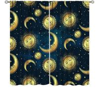 Sun Moon Curtains,Gold Mysterious Galaxy Abstract Art Drape for Bedroom Living Room Kitchen Window Treatment 2 Panels Set Total Size 63" W X 72" L Inch
