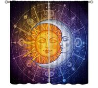 Sun Moon Curtains,Mysterious Galaxy Tarot Constellation Aesthetic Drape for Bedroom Living Room Kitchen Window Treatment 2 Panels Set Total Size 63" W X 72" L Inch