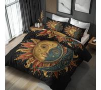 Sun Moon Duvet Cover Sets Double, Abstract Face Quirky Bedding Duvet Cover Set 3 Piece, Sun Moon Bedroom Decor Bed Set&Gift Super Soft Microfibre With 2 Pillowcase, No Comforter LS537