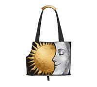 Sun Moon Face Pet Carrier Bag-Foldable Travel Tote For Small Dogs Cats, Portable Soft Sided Pet Crate With Seatbelt For Cat Puppy