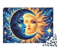 Sun Moon Faces 1000pc Thick Cardboard Puzzle for Stress Relief Seekers Christmas Gathering Home Decor Senior Citizens Senior Centre Activity 38x26cm/1000pcs