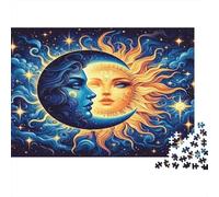 Sun Moon Faces Jigsaw Puzzle Sun Moon Art 1000 Pieces Thick Cardboard Eco-friendly for Adults Decompression Gift 52x38cm/1000pcs