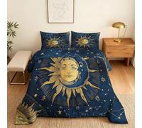 Sun Moon Faces Small Double Duvet 10.5 Tog Blue Microfibre Coverless Duvet Suitable for All Seasons Comfortable Reversible Washable Small Double Quilt with 2 Pillowcase YUe567