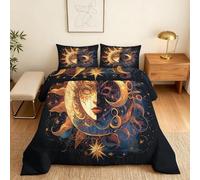 Sun Moon Faces Small Double Duvet 10.5 Tog Bohemian Style Microfibre Coverless Duvet Suitable for All Seasons Comfortable Reversible Washable Small Double Quilt with 2 Pillowcase YUe585