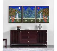 Sun Moon Five Peaks Asian Japanese Korean - 3x A4 Canvas - Triptych mounted on pine frames readu to hang BensArt Triptych set 3 Three Stretched Mounted Multi Panel Wall Art Classic Picture Arts Abstr