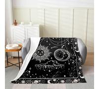 Sun Moon Flannel Fleece Throw Blanket for Sofa Girls Kids Boho Exotic Blanketative Bohemian Fuzzy Blanket Galaxy Black and White Plush Blanket Single 50x60 Inch
