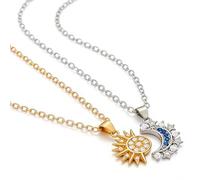 Sun Moon Matching Necklace for Couple ,Crystal Celestial Adjustable Chain Wrist Bracelet for Best Friends Sisters ,Gold Silver Planet Stackable Knuckle Joint Rings for 2 People ,Long Distance