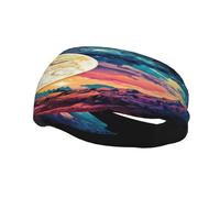 Sun Moon Mountain Symbolizing Two Worlds Day Night Sweat Resistant Headband,Fashionable Sports Headscarf, Breathable Hair Band, Sweat Wicking Fitness Equipment Headbands For Women Men