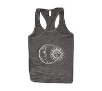 Sun Moon Printed O Neck Sleeveless Casual T-Shirt Rocky Clothes Women, gray, S