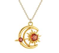 Sun & Moon Red Zircon Necklace, Copper Gold - Plated Craft, June Birthstone Jewelry, Gift for Mom