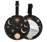 Sun Moon Round Luggage Tag 2PCS Space Comets PU Leather Travel Bag Tag ID Labels Name Card Holder wtih Buckle for Luggage Suitcase Backpacks