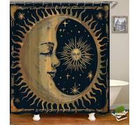 Sun Moon Shower Curtain Set，Chic Art Golden Stars for Bathroom Curtain