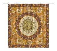Sun Moon Shower Curtain Vintage Mandala Celestial Planet Floral Boho Hippie Art Print Bath Curtains Cloth Fabric Polyester Bathroom with Hooks 66x72Inch（168x183cm）