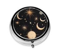 Sun Moon Small Pill Box 3 Compartment Portable Pill Box for Purse Pocket Space Comets Mini Medicine Organiser for Daily Vitamin Fish Oil Storage