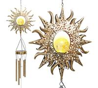 Sun Moon Solar Wind Chime Light - Outdoor LED Garden Night Windbell Waterproof Chime Ambience Light Lamp - Lamp for Patio Deck Lawns Yard Patio Deck Garden (Sun)