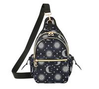 Sun Moon Star Black pattern Crossbody Sling Bag Small Lightweight Shoulder Bag, Casual Chest Bag for Daypack Hiking Travel