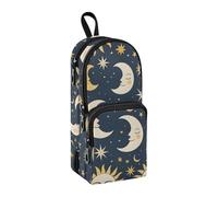 Sun Moon Star Blue Pencil Case, Big Capacity Pen Bag with Compartment Students Schoolbag Shape Stationery Organizer Pencil Pouch Marker Case for School Office Work
