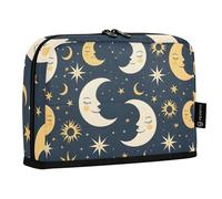 Sun Moon Star Blue Standing Pencil Case, Large Capacity Pen Bag for Boys Girls Multi-Layer Pen Pouch Pencil Holder Stationery Organizer for School Office Work