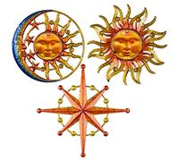 Sun Moon Star Metal Wall Art, Glass Sun Face Retro Hanging Weird Decor