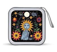 Sun Moon Star Tarot Floral Plant Eye Hands CD Case 40 Capacity Plastic DVD Storage Box Sleeves Zippered Wallet