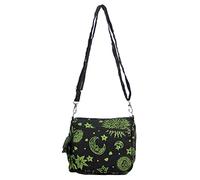 Sun Moon Stars and Planets Celestial Hippie Boho Crossbody Single Shoulder Bag, Green Black, S