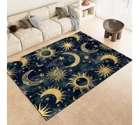 Sun Moon Stars Celestial Bodies Indoor Area Rug Non-Slip, Machine Washable Carpet, Soft Touch Anti-Slip Backing Rugs for Living Room, Bedroom, Dining Room 47x67 inch, Dark Blue