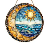 Sun Moon Sun Catchers for Windows, Robin Suncatchers for Windows, Stained Glass Window Hanging, 2D Colorful Round Garden Decor, Colorful Window Wall Hanging Ornament for Women Men