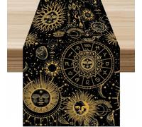 Sun Moon Table Runner,Boho Hippie Mystic Astral Celestial Tarot Constellation Moon Starry Night Tabletop Restaurant Dining Kitchen Wedding Party 13x36 Inch