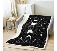 Sun Moon Throw Blanket Galaxy Star Sky Universe Bed Blanket for Kids Teens Adults Room Decor,Boho Exotic Geometric Fleece Blanket Geometric Pattern Fuzzy Blanket,Queen Size(90 x 90 Inches),Black