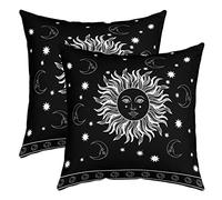 Sun Moon Throw Pillow Covers 18"x18" Set of 2 Soft Boho Exotic Pillow Cases Cushion Covers For Living Room Bedroom Bohemian Galaxy Black Astrology Space Decorative Throw Pillowcases for Sofa