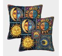 Sun-moon Totem Cushion Covers Set of 2 Stained-glass Art Square Cushion Case for Sofa Couch Bedroom with Invisible Zipper Bedding 50x50cm