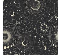 Sun Moon Upholstery Fabric for Chairs,Boho Outer Space Constellation Outdoor Fabric by The Yard,Bohemian Universe Galaxy Fabric for Upholstery and Home DIY Projects,2 Yards,(L184*W150cm) Beige Black