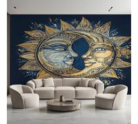 Sun Moon Wallpaper for Living Room, Abstract Bohemian Wall Mural for Bedroom 130x80 cm, Non-Woven Photo Wallpaper, Home Decor D&O51