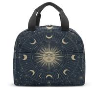 Sun Moon Zodiac Celestial Insulated Lunch Bag 360 Print School Kids All Over Pattern Cosmic Star Cooler Tote 23x13x21cm (04)