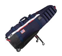 Sun Mountain ClubGlider Meridian Golf Travel Bag - 4-Wheel Rolling System, Extendable & Retractable Legs for Easy Transport, Effortless Travel & Maneuverability - Navy-White-Red