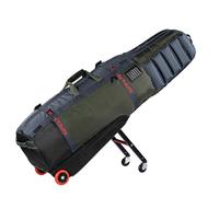 Sun Mountain ClubGlider Meridian Golf Travel Bag - 4-Wheel Rolling System, Extendable & Retractable Legs for Easy Transport, Effortless Travel & Maneuverability - Black/Olive/Inferno