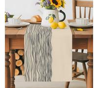 Sun Mountain River Abstract Black Stripe Table Runner 36 Inches Long,Table Runners Kitchen Dining Tables Decoration for Home Party Decor, Boho Style Tables Runner Wedding Dresser Scarf