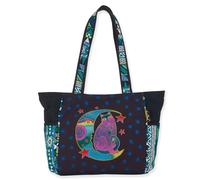 Sun N Sand Women's Laurel Burch, Moonside Cat Medium Tote, Black Multi, One Size Womens Adult