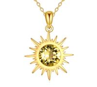 Sun Necklace Citrine Plated with 14K Yellow Pendant for Women Men