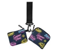 Sun Neon Summer Vibes Beach Women's Coin Pouches Card Holder Compact Size Card Organizer Purse with Zipper Coin Pocket for Work Travel 2 Packs, sun neon summer vibes beach, One Size, Print Art