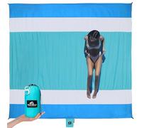 SUN NINJA Sand Free Beach Blanket, Quick Dry Beach Mat 10x9 ft, Blue | Giant lightweight ripstop nylon beach blanket with travel bag, fits up to 8 adults, for outdoors, picnic, camping, travel